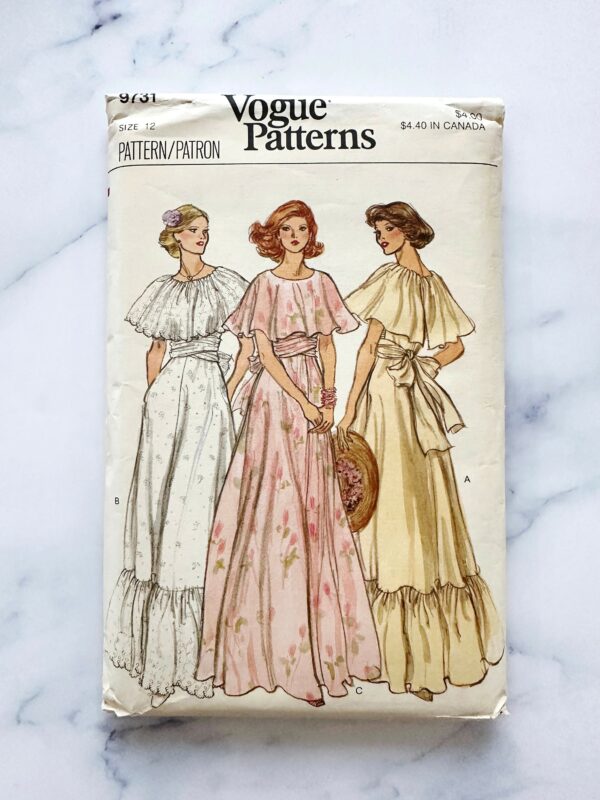 70S Vogue 9731. 34, 36 Bust Boho Ruffle Cape Maxi Dress Tiered Skirt Party Gunne Sax Style Prairie 1970S Vintage Sewing Pattern