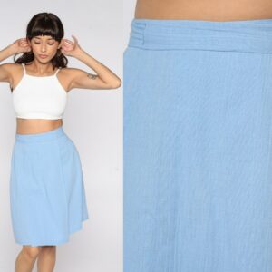 70S Wrap Skirt Powder Blue High Waisted Plain Mini Cotton Blend Boho 1970S Hippie Retro Vintage Bohemian Eco Simple Small S Xs