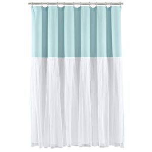 72 in. x 72 in. Tulle Skirt Colorblock Shower Curtain Spa Blue/White