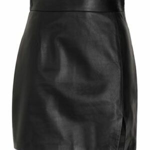 8 By Yoox Leather Front Slit Mini Skirt Woman Mini skirt Black Size 4 Lambskin