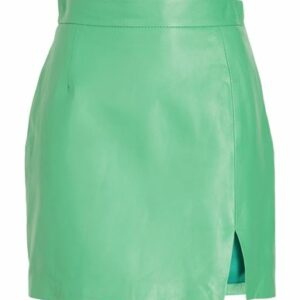 8 By Yoox Leather Front Slit Mini Skirt Woman Mini skirt Green Size 4 Lambskin