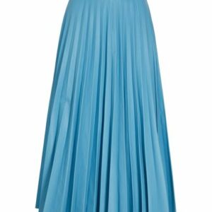 8 By Yoox Leather Pleated Midi Skirt Woman Midi skirt Azure Size 8 Lambskin