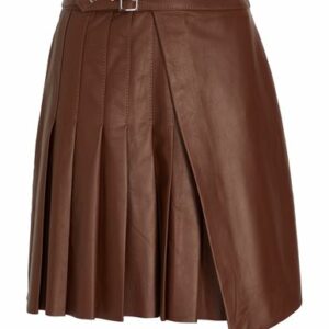 8 By Yoox Leather Pleated Mini Skirt Woman Mini skirt Cocoa Size 8 Lambskin