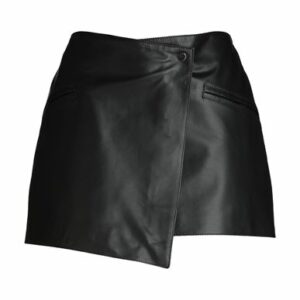 8 By Yoox Leather Wrap Mini Skirt Woman Mini skirt Black Size 4 Lambskin