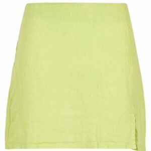 8 By Yoox Linen Front Slit Mini Skirt Woman Mini skirt Acid green Size 2 Linen