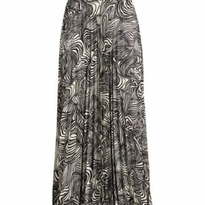 8 By Yoox Printed Pleated Maxi Skirt Woman Maxi skirt Black Size 8 Polyester