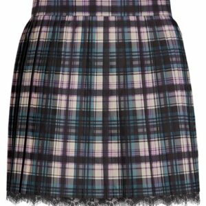 8 By Yoox Tartan Printed Pleated Mini Skirt Woman Mini skirt Deep jade Size 8 Polyester