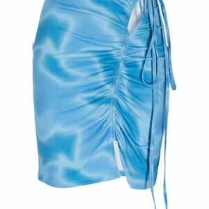 8 By Yoox Tie-dye Printed Jersey W/ Asymmetrical Gatehring & Cut-outs Mini Skirt Woman Mini skirt Azure Size S Organic cotton, Elastane