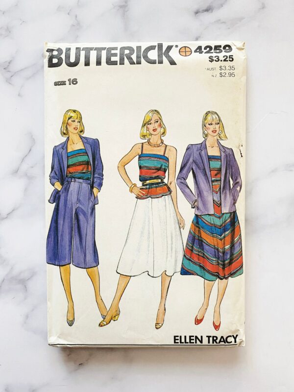 80S Butterick 4259. 36, 38 Bust Uncut Ff. Ellen Tracy Shoulder Pad Jacket Culottes Skinny Strap Camisole. 1980S Vintage Sewing Pattern Volup