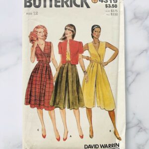 80S Butterick 4319. 34 Bust Uncut Ff. David Warren Jumpsuit Culottes Wrap Dress With Crop Puff Sleeve Jacket. 1980S Vintage Sewing Pattern