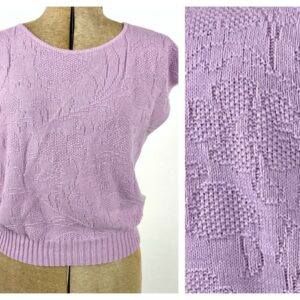 80S Lavender Knit Sleeveless Sweater Purple Floral Grandma Boho Dress Top S M