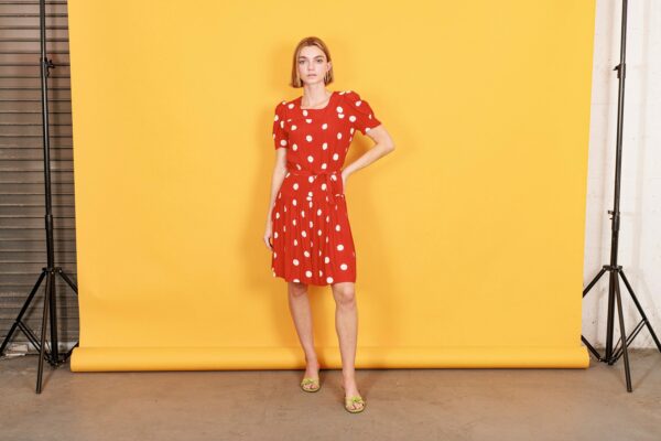 80S Red White Polka Dot Shift Dress Vintage Short Sleeve Drop Waist Swing