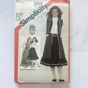 80S Simplicity 5554. 28 Bust. Uncut Ff Gunne Sax Ruffled Tiered Skirt Long Sleeve Pintuck Bib Yoke Blouse Vest. 1980S Vintage Sewing Pattern