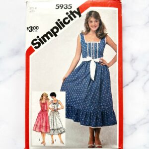 80S Simplicity 5935. 31, 32 Bust. Gunne Sax Style Tier Ruffle Skirt Pintuck Eyelet Trim Button Midi Dress. 1980S Vintage Sewing Pattern