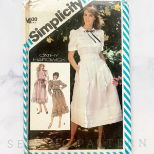 80S Simplicity 5974. 34 Bust. Uncut Ff Cathy Hardwick Pleated Peter Pan Collar Skirt Blouse Dress Set. Sleeves. 1980S Vintage Sewing Pattern