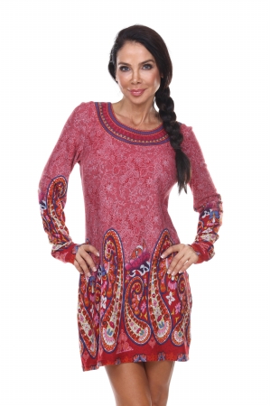 860-03-L Sandrine Embroidered Sweater Dress, Brick Red - Large