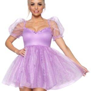 87105 07602 Womens Frosted Organza Babydoll Dress, Lavender - Medium