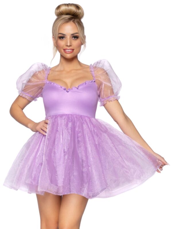 87105 07602 Womens Frosted Organza Babydoll Dress, Lavender - Medium