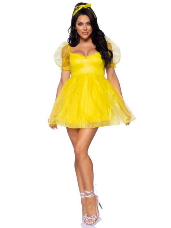 87105 17603 Womens Frosted Organza Babydoll Dress, Yellow - Large