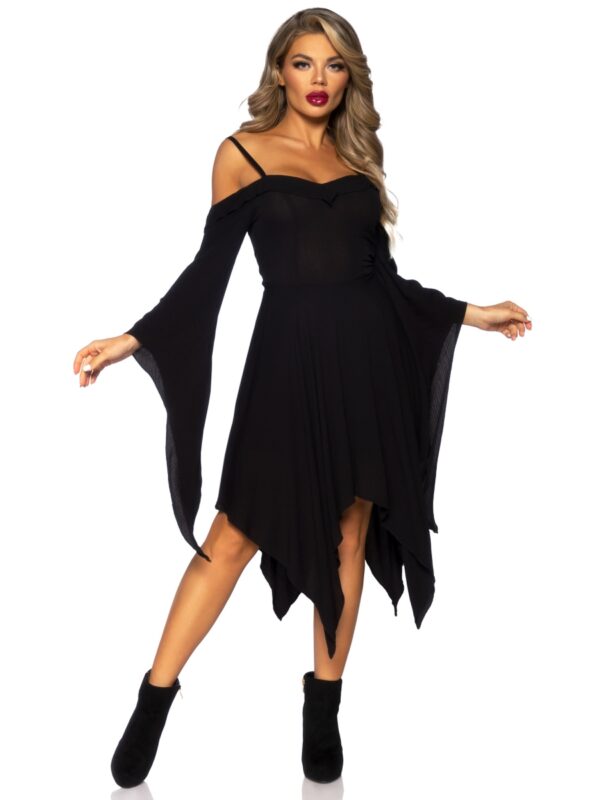 87117 00103 Womens Cotton Gauze Bell Sleeved Peasant Costume Dress, Black - Large