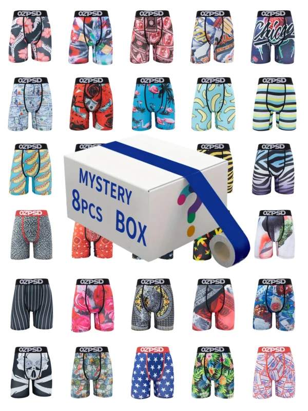 8Pcs Fashion Men Underwear Boxer Random Color Print Boxershorts Cueca Male Panties Lingerie Boxers Shorts