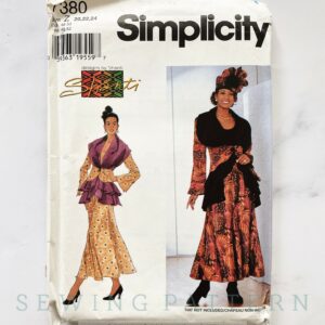 90S Simplicity 7380. 20-24. 42, 44, 46, Bust. Shanti Double Peplum Jacket Flare Long Sleeves Maxi Skirt. 1990S Vintage Sewing Pattern. Volup