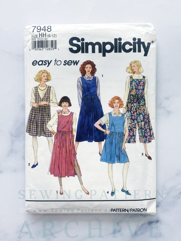 90S Simplicity 7948. 6-12, 10-16 Ff. Overalls Jumper Jumpsuit Romper Wide Leg Culottes Pants Plus Size Volup. 1990S Vintage Sewing Pattern