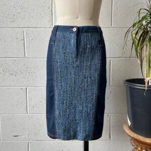 90S Y2K Dolce & Gabbana Low Mid Rise Dark Washed Denim Woven Panel Pencil Midi Skirt Sz M