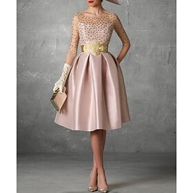 A-Line Cocktail Dresses Elegant Dress Wedding Guest Kentucky Derby Knee Length Half Sleeve Jewel Neck Pocket Satin with Buttons Pocket 2024