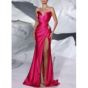 A-Line Prom Dresses Elegant Dress Formal Prom Floor Length Sleeveless Strapless Satin with Glitter Ruched Sequin 2024