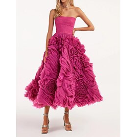 A-Line Prom Dresses Floral Dress Wedding Guest Quinceanera Ankle Length Sleeveless Strapless Tulle Backless with Ruched 2024