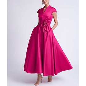 A-Line Wedding Guest Dresses Elegant Dress Cocktail Party Tea Length Sleeveless V Neck Pocket Satin with Bow(s) 2024