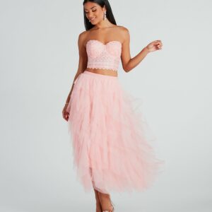 A Little Drama Ruffled Tulle Midi Skirt