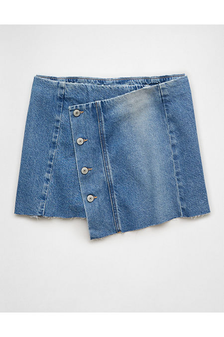 AE Stretch Asymmetric Low-Rise A-Line Denim Mini Skirt Women's Medium Indigo Wash 8 Long