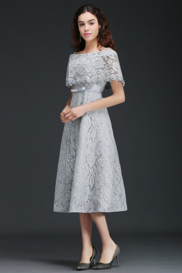 ALEXIS | A Line Off Shoulder Tea-Length Lace Homecoming Dresses With Sash