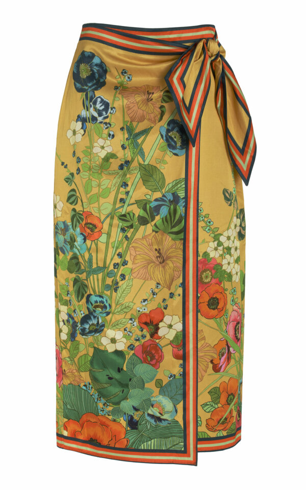 ALMAIS - Cresida Floral Linen-Blend Midi Wrap Skirt - Yellow - AU 14 - Moda Operandi