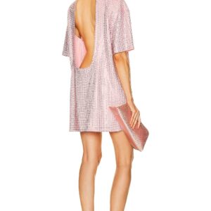 AREA Crystal Embellished Backless T-shirt Dress in Pink