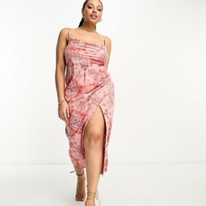 ASOS DESIGN Curve cowl midi sundress with ruching detail in bandana print-Multi