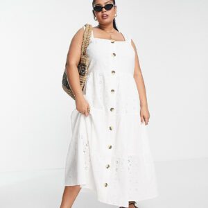 ASOS DESIGN Curve mixed eyelet midi sundress in white