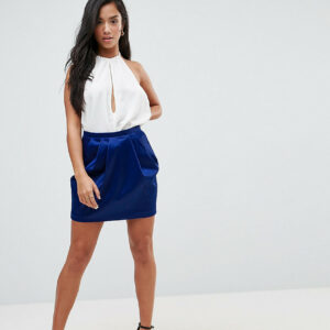 ASOS DESIGN Petite tulip satin mini skirt-Blue