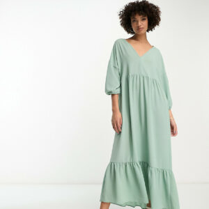 ASOS DESIGN Tall chuck on smock midi dress in light sage-Green