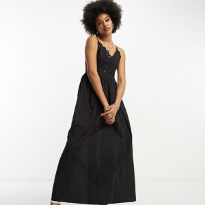 ASOS DESIGN Tall cutwork detail midi skater sundress in black