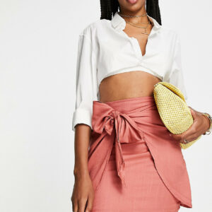 ASOS DESIGN Tall knot wrap mini skirt in rust-Pink