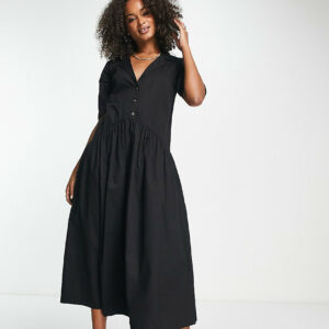 ASOS DESIGN Tall twill collared button midi smock dress in black