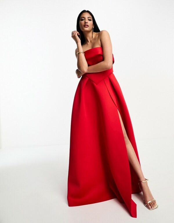 ASOS DESIGN bandeau corset structured skirt maxi dress in red