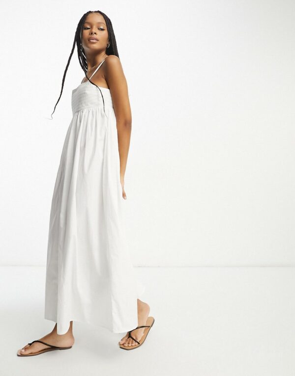 ASOS DESIGN cotton pleated bust midi babydoll sundress in white