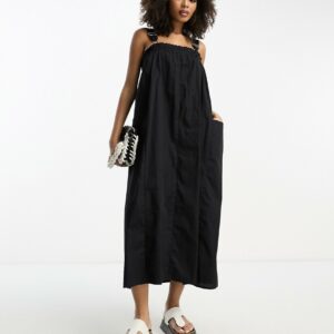 ASOS DESIGN cotton trapeze overall sundress in black