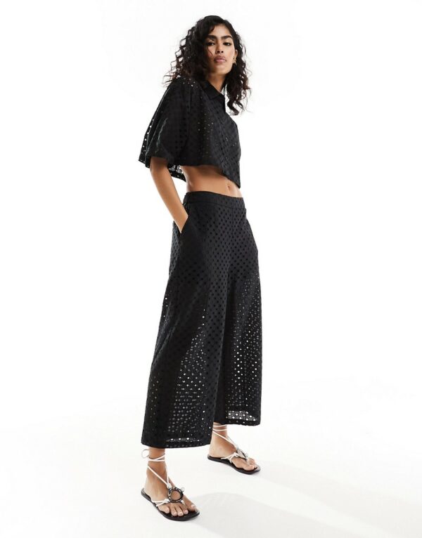 ASOS DESIGN eyelet culottes in black - part of a set