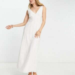 ASOS DESIGN eyelet v neck maxi slip sundress in white