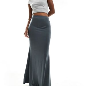 ASOS DESIGN soft slinky fishtail maxi skirt in charcoal in slate gray